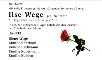 Traueranzeige von Ilse Wege von SYK