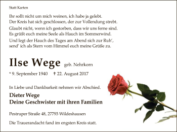 Traueranzeige von Ilse Wege von SYK