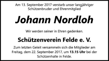 Traueranzeige von Johann Nordloh von SYK