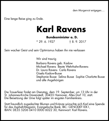 Traueranzeige von Karl Ravens von SYK