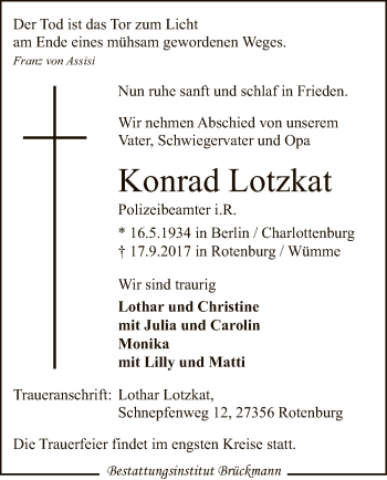 Traueranzeige von Konrad Lotzkat von SYK