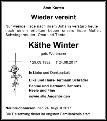 Traueranzeige von Käthe Winter von SYK