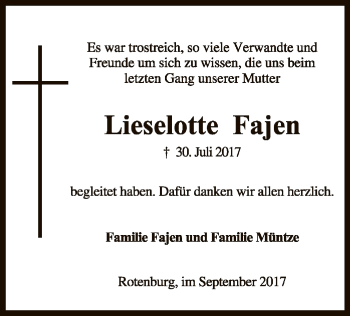 Traueranzeige von Lieselotte Fajen von SYK