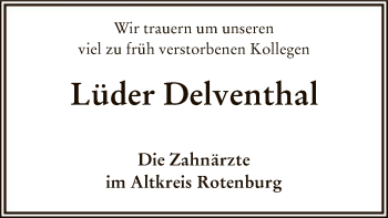 Traueranzeige von Lüder Delventhal von SYK