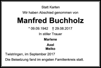 Traueranzeige von Manfred Buchholz von SYK