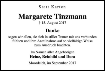 Traueranzeige von Margarete Tinzmann von SYK