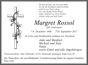 Traueranzeige von Margret Rossol von SYK