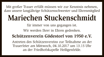 Traueranzeige von Mariechen Stuckenschmidt von SYK