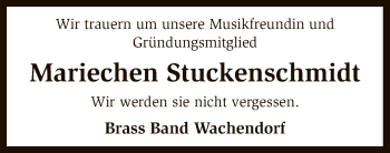 Traueranzeige von Mariechen Stuckenschmidt von SYK