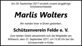 Traueranzeige von Marlis Wolters von SYK