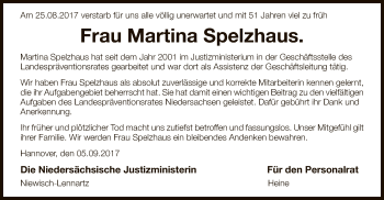 Traueranzeige von Martina Spelzhaus von SYK