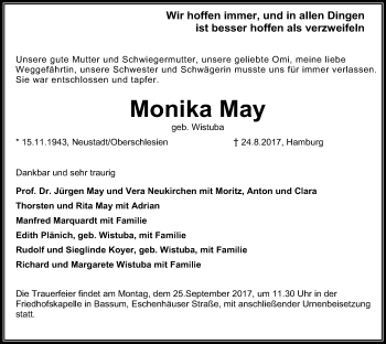 Traueranzeige von Monika May von SYK