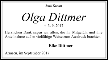 Traueranzeige von Olga Dittmer von SYK