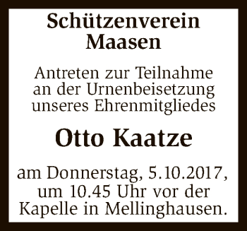 Traueranzeige von Otto Kaatze von SYK