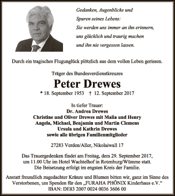 Traueranzeige von Peter Drewes von SYK