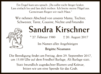 Traueranzeige von Sandra Kirschner von SYK