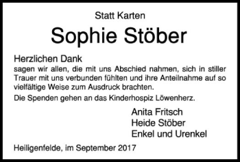 Traueranzeige von Sophie Stöber von SYK