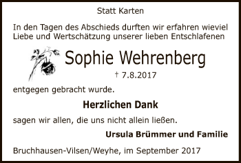 Traueranzeige von Sophie Wehrenberg von SYK