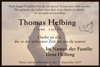 Traueranzeige von Thomas Helbing von SYK