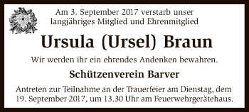 Traueranzeige von Ursula Braun von SYK