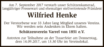 Traueranzeige von Wilfried Henke von SYK