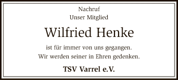 Traueranzeige von Wilfried Henke von SYK