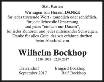 Traueranzeige von Wilhelm Bockhop von SYK