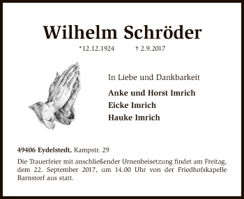 Traueranzeige von Wilhelm Schröder von SYK