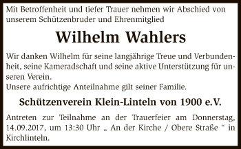 Traueranzeige von Wilhelm Wahlers von SYK