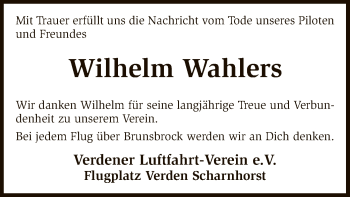 Traueranzeige von Wilhelm Wahlers von SYK