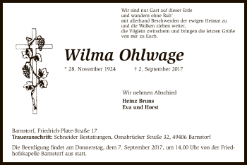 Traueranzeige von Wilma Ohlwage von SYK