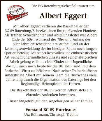 Traueranzeige von Albert Eggert von SYK