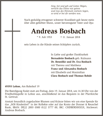 Traueranzeige von Andreas Bosbach von SYK