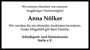 Traueranzeige von Anna Nölker von SYK