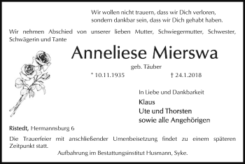 Traueranzeige von Anneliese Mierswa von SYK