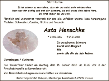 Traueranzeige von Asta Henschke von SYK