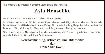 Traueranzeige von Asta Henschke von SYK