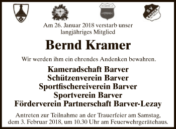 Traueranzeige von Bernd Kramer von SYK