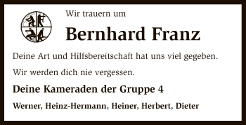 Traueranzeige von Bernhard Franz von SYK