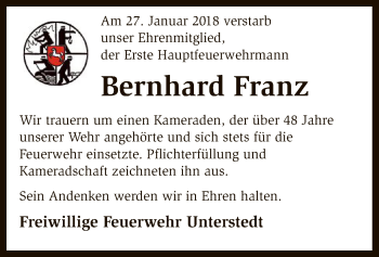 Traueranzeige von Bernhard Franz von SYK