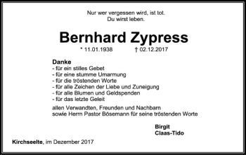 Traueranzeige von Bernhard Zypress von SYK