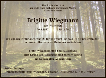 Traueranzeige von Brigitte Wiegmann von SYK