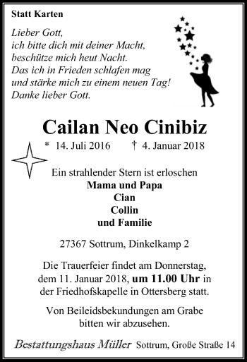 Traueranzeige von Cailan Neo Cinibiz von SYK