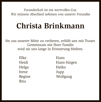 Traueranzeige von Christa Brinkmann von SYK