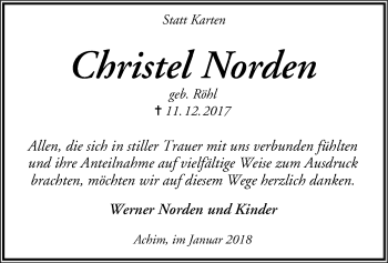 Traueranzeige von Christel Norden von SYK