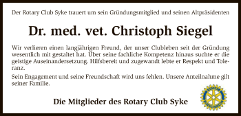 Traueranzeige von Christoph Siegel von SYK