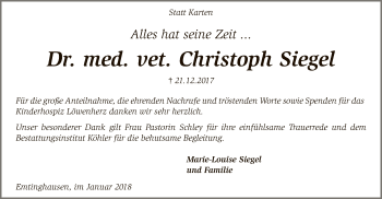 Traueranzeige von Christoph Siegel von SYK