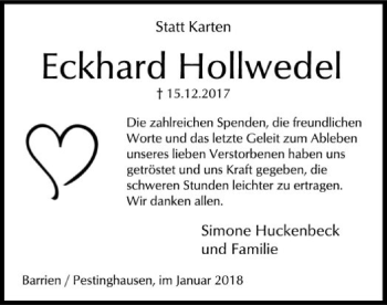 Traueranzeige von Eckhard Hollwedel von SYK