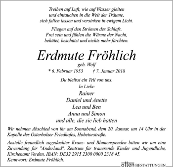 Traueranzeige von Erdmute Fröhlich von SYK