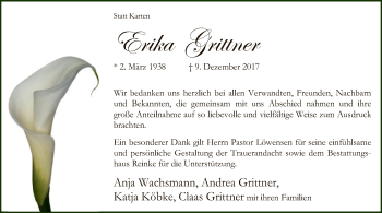 Traueranzeige von Erika Grittner von SYK